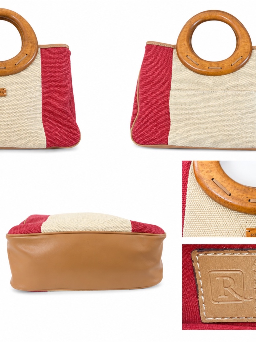 Relic Red and Cream Canvas Tote with Wooden Handles